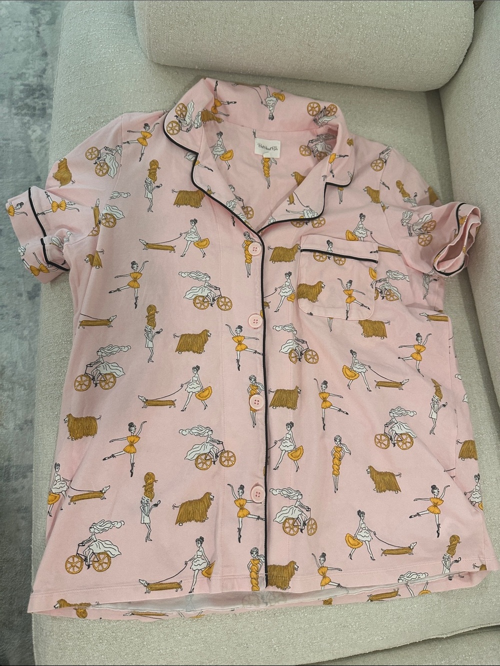 BedHead Pink Ballerina-Print Button Pajama Top with Black Trim